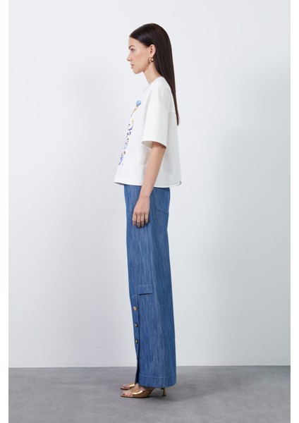 Desenli Ekru Basic Tshirt modelleri