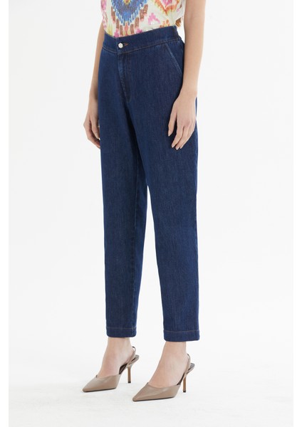 Yüksek Bel Dar Paça Klasik Denim Pantolon