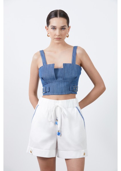 Askılı Kemer Detaylı Crop Top