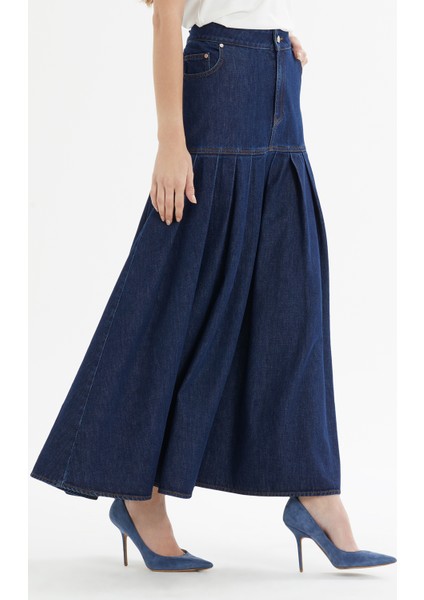 Pileli Lacivert Denim Etek fiyatları