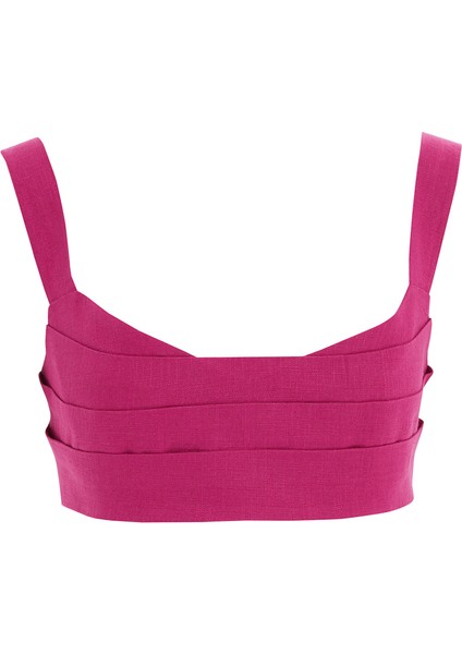 Askılı V Yaka Pembe Crop