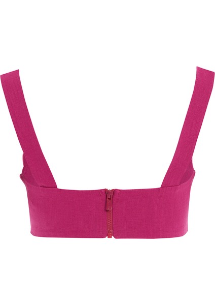 Askılı V Yaka Pembe Crop