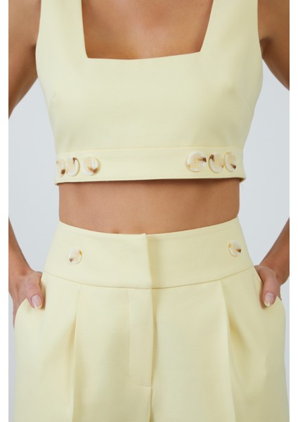 Dantel Aksesuarlı Sarı Crop Bluz modelleri