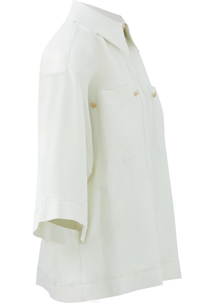 Metal Aksesuarlı Truvakar Kol Beyaz Oversize Bluz fiyatları