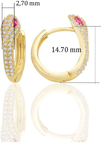 14 Ayar Altın Huggie Yılan Küpe Göz Detayı Kırmızı Taşlı T050 fiyatları