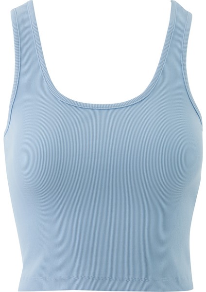 Basıc Askılı Mavi Crop Top