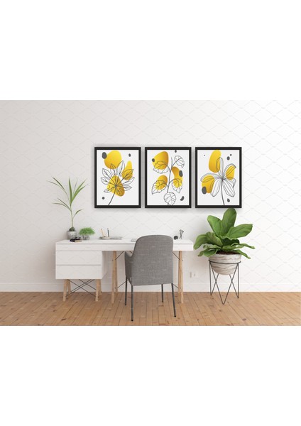 3'lü Tablo Seti Şık Tasarım Baskılı Modern Sanat Eseri 10