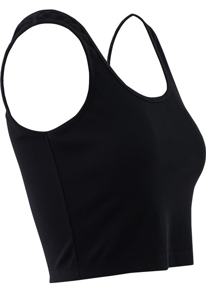 Basıc Askılı Siyah Crop Top