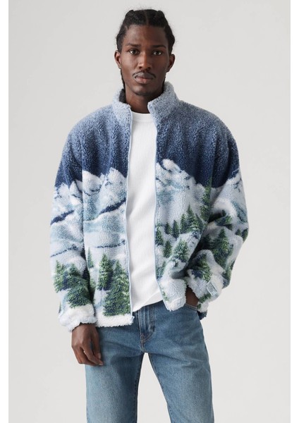 Erkek Jakarlı Sherpa Tam Fermuarlı Rahat Kesim Kazak Jacket - A9260-0001