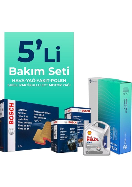 Toyota Yaris 1.4 Dizel Filtre Bakım Seti Shell Motor Yağlı (2009-2012) 5 Li