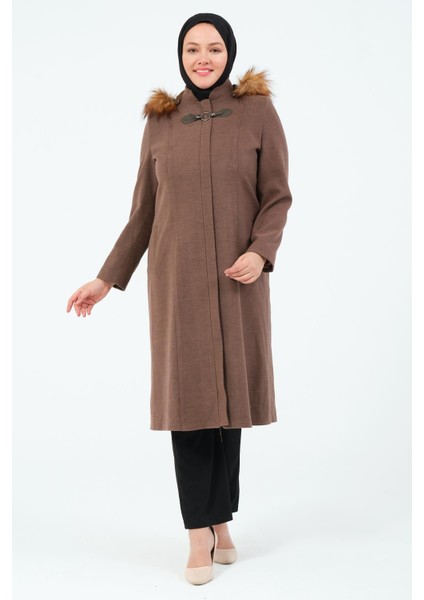 Şehnaz Kadın Büyük Beden Astarlı Kapüşonlu Kaşe Kaban fiyatları