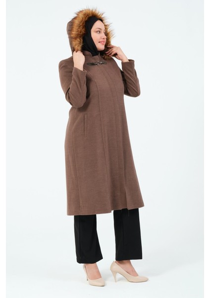 Şehnaz Kadın Büyük Beden Astarlı Kapüşonlu Kaşe Kaban fırsatları