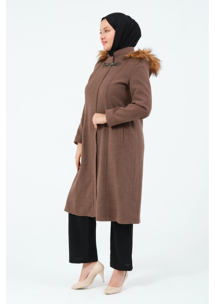 Şehnaz Kadın Büyük Beden Astarlı Kapüşonlu Kaşe Kaban indirimleri