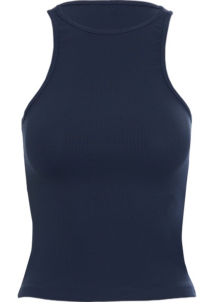 Halter Yakalı Basıc Kolsuz Lacivert Bluz