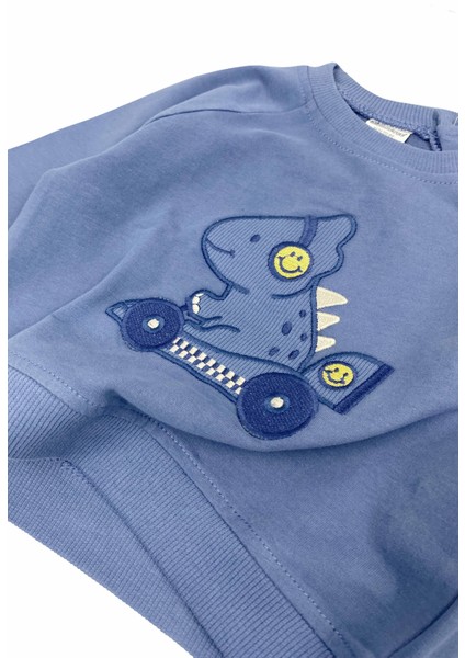 Yarışçı Dino Erkek Bebek Sweatshirt Indigo