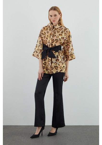 Truvakar Kol Kuşaklı Leopar Desenli Gömlek