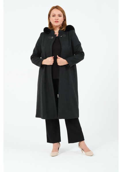 Şehnaz Kadın Büyük Beden Astarlı Kapüşonlu Kaşe Kaban fiyatları