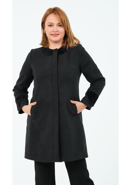 Şehnaz Kadın Büyük Beden Astarlı Kapüşonlu Kaşe Kaban indirimleri