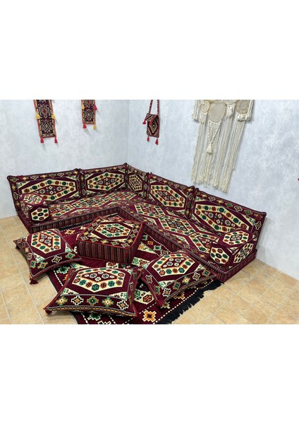 Şark Köşesi Yörük Desenli Minder Takımı Konsept Bordo 18 Parça modelleri