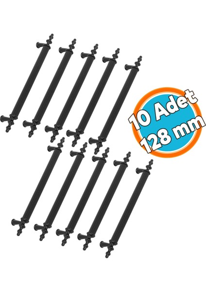 (10 Adet) Çekmece Dolap Kapak Kulbu 128 mm Mat Siyah Metal Kulp