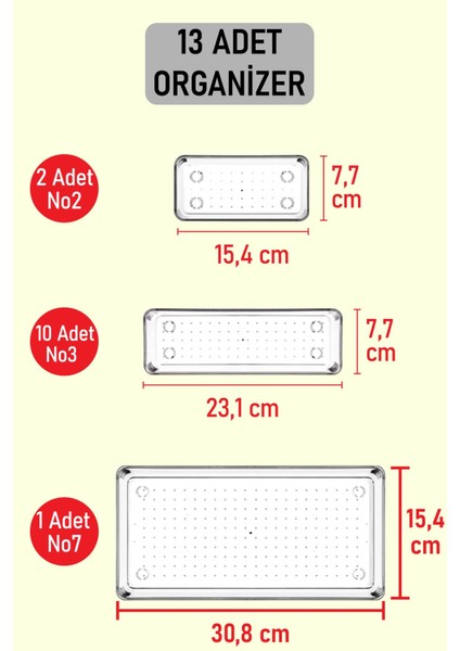 Color House 13 Adet Organizer Seti Modüler Düzenleyici Şeffaf Sert Plastik