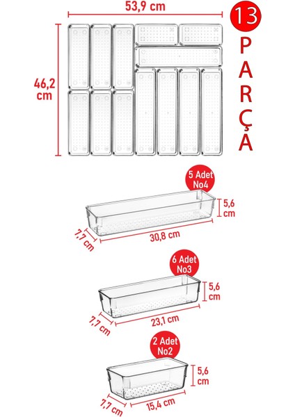 Color House 13'Lü Set Modüler Kaşıklık Organizer Çekmece Içi Şeffaf Düzenleyici Tahta Kaşık Drawer Organizer