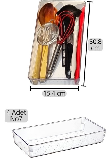 Color House 4 Adet Kepçelik Organizer Şeffaf Çekmece Içi Düzenleyici  ( 30,8 cm * 15,4 cm X4 Adet )