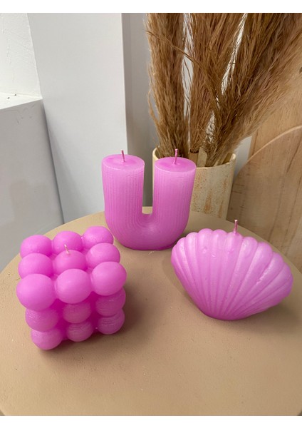 3'lü Bubble, Istiridye, Sütun, Dekoratif Mum Seti