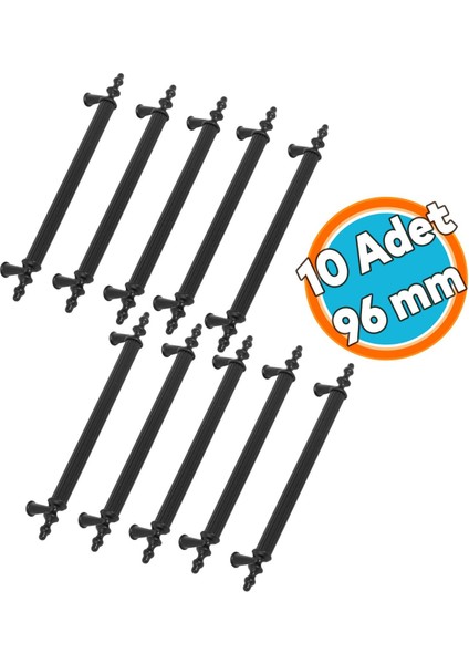 (10 Adet) Çekmece Dolap Kapak Kulbu 96 mm Mat Siyah Metal Kulp