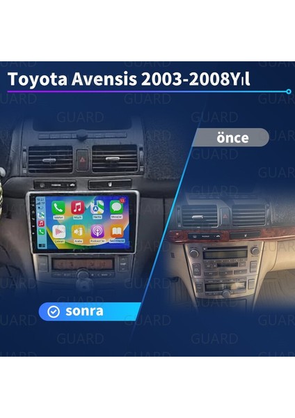 Toyota Avensi（ 2003-2008 Yıl）android Sürüm 13 Kablosuz Carplay Navigasyon Multimedya 9 Inç Ekran 1G Ram +16GB Hafıza Çerçeveli ve arka görüş kameralı