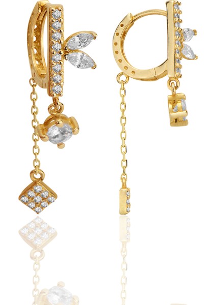 14 Ayar Altın Sarkıt Sallantılı Taşlı Küpe AT040