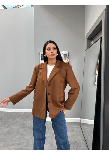 Taba Oversize Süet Blazer Ceket