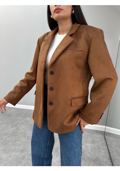 Taba Oversize Süet Blazer Ceket