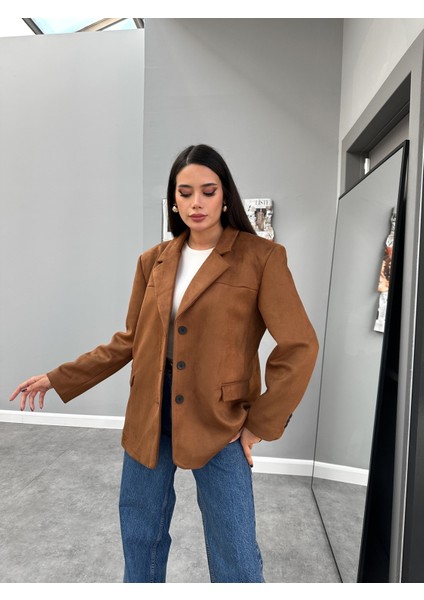 Taba Oversize Süet Blazer Ceket