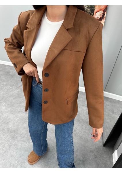 Taba Oversize Süet Blazer Ceket