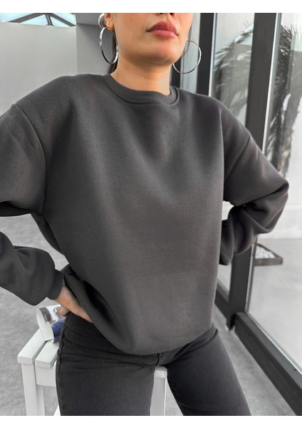 Bisiklet Yaka Oversize Basic Sweatshirt