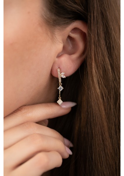 14 Ayar Altın Sarkıt Sallantılı Taşlı Küpe AT040 modelleri