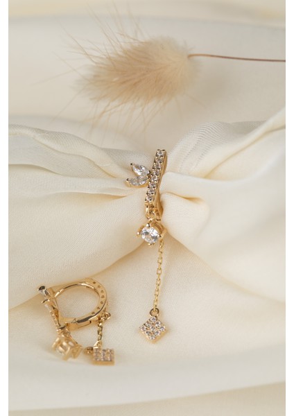 14 Ayar Altın Sarkıt Sallantılı Taşlı Küpe AT040 fırsatları