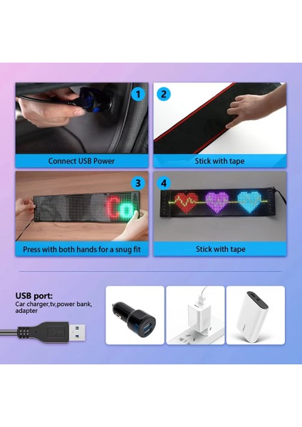LED Matrix Piksel Panel Işık 5V USB Akıllı Uygulama Kontrolü Kaydırma Reklamı Özel Fonksiyonlu LED 7x17CM