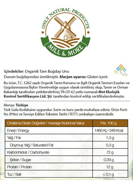 Organik Tam Buğday Unu 2 x 1 kg