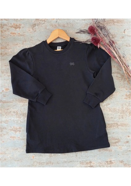 Siyah,3 Iplik Kumaş, Kız Çocuk Tunik Elbise