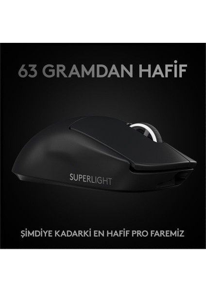 Logitech G Pro x Superlıght Ultra Hafif Hero 25.600 Dpı 400 IPS Lıghtspeed Kablosuz Oyuncu Mouse - Siyahh(Kutusuz Teşhirr Ürün)