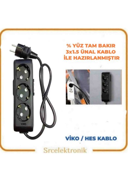 Multi-Let 3'lü Siyah (12 ile 40 Metre Arası) Topraklı Çocuk Korumalı Uzatma ( 3x1.5 Tam Bakır) Ttr Kablo HO5VV-F