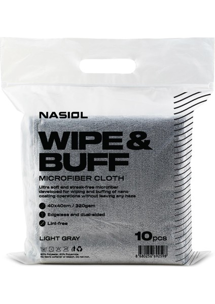 Wipe&Buff Mikrofiber Seramik Kaplama Detailing Bezi 10'lu-A.Gri-Temizlik Bezi-40x40cm-320gsm