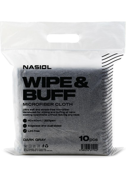 Wipe&Buff Mikrofiber Seramik Kaplama Detailing Bezi 10'lu-K.Gri-Temizlik Bezi-40x40cm-320gsm