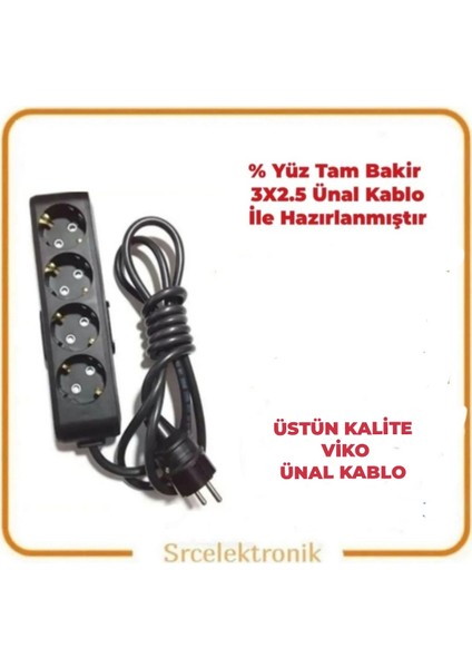 Multi-Let 4'lü (12 - 40 Metre Arası) Topraklı Çocuk Korumalı Uzatma ( 3x1.5 Tam Bakır) Ttr Kablo HO5VV-F