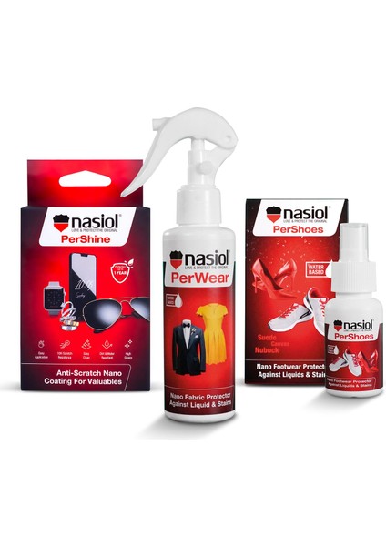 -SET 3-Kişisel Eşyalar Nano Kaplama 3'lü Seti-Ayakkabı,Kıyafet,Saat,Gözlük,Tablet Yüzeyleri
