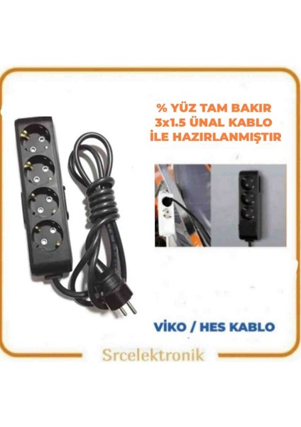 Multi-Let 4 Lü Siyah (12 ile 40 Metre Arası) Topraklı Çocuk Korumalı Uzatma ( 3x1.5 Ünal Kablo Tam Bakır) Ttr Kablo Tseli HO5VV-F