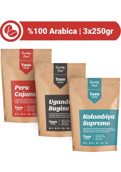 Kolombiya Peru Uganda Filtre Kahve 3 x 250 gr