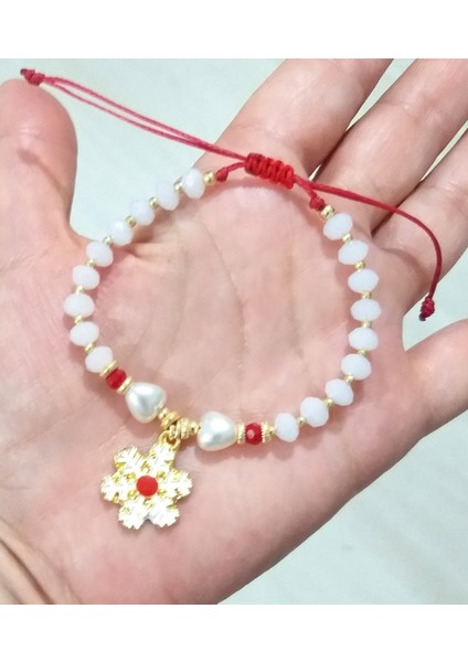 Kartanesi ve Kalpli Buzlu Beyaz Kristal Boncuklu Yılbaşı Bileklik